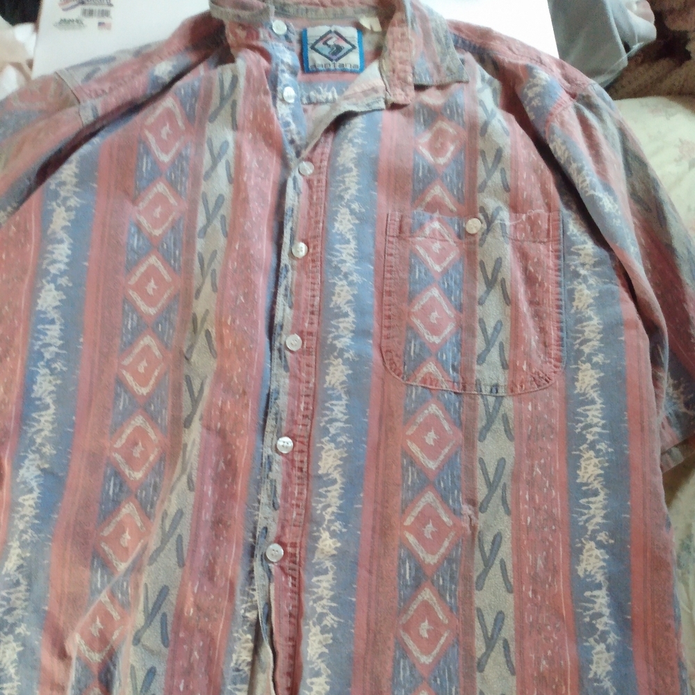 VINTAGE Santana men's cotton short sleeve button Down Shirt